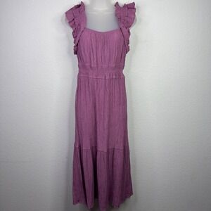 Lucky Brand Maxi Dress Womens M Purple Ruffle Tiered Smocked Boho Cottagecore